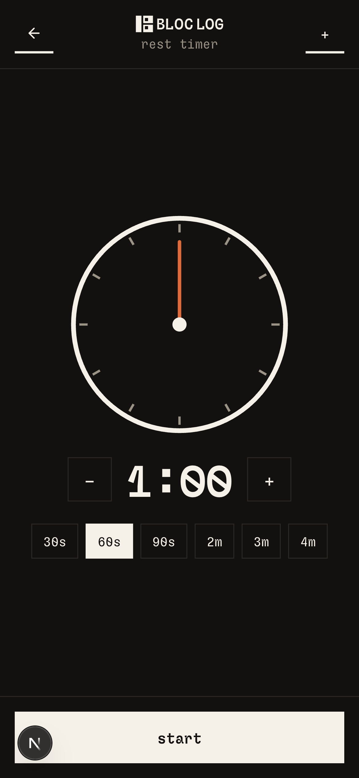 bloc log rest timer with analog clock face