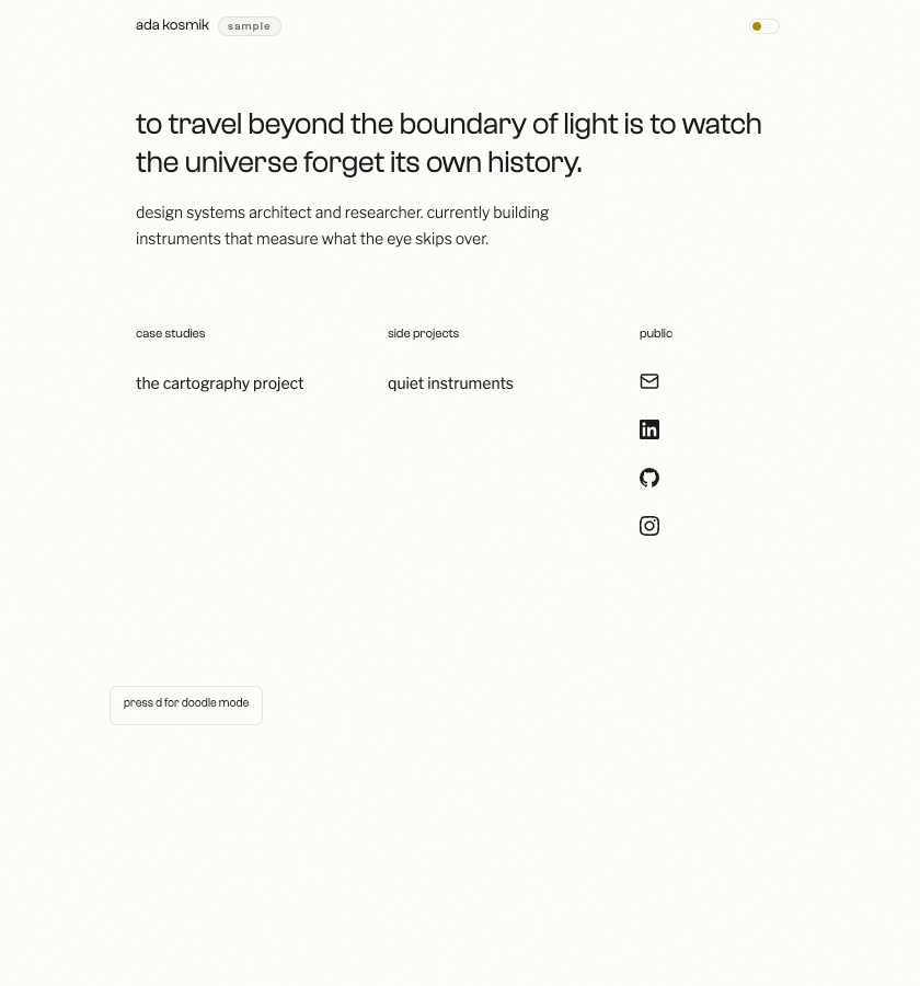 portfolio kit sample home page in light mode